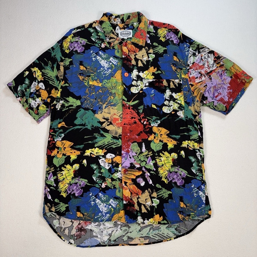 VTG Jams World Rayon Shirt Men's M Multicolor Pocket Made in USA Button Up *FLAW
